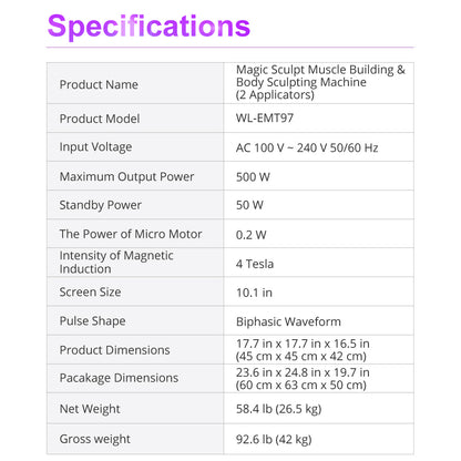 Equipo Profesional de Tonificación Muscular, Lifting Corporal y Reducción de Grasa | Tecnología EMT 6 Teslas, Gimnasia Pasiva.