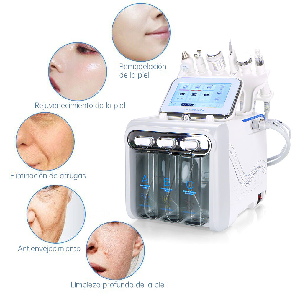 Máquina Hidrofacial 6 en 1  Limpieza Profunda, Microdermoabrasión, Radiofrecuencia, Ultrasonido, Pulverizador, Terapia Fría – Profesional para Spa y Estética