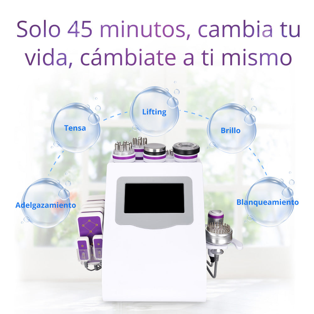 Equipo Multifuncional Radiofrecuencia 9 Funciones en 1 con Cavitación 2.0 Avanzada de 40K , Martillo, Vacum, Lipolaser 8 manerales Robustos