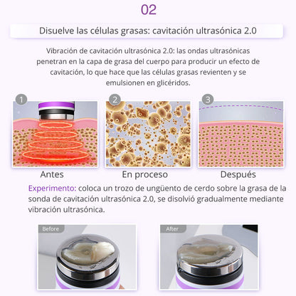 Equipo Multifuncional Radiofrecuencia 9 Funciones en 1 con Cavitación 2.0 Avanzada de 40K , Martillo, Vacum, Lipolaser 8 manerales Robustos