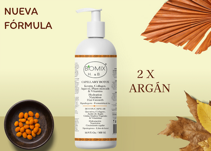 Botox Capilar Vegano Hipoalergénico Keratina, Colágeno, Aceite de Argán, Células Madres Vegetales, Vitaminas Para Todos Los Cabellos 500 Ml