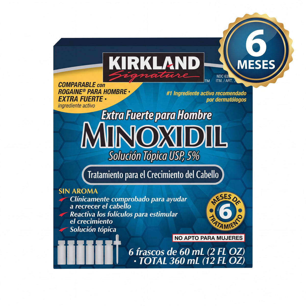 Minoxidil Kirkland Signature 5% - 6 meses de tratamiento, 6 frascos de 60 ml
