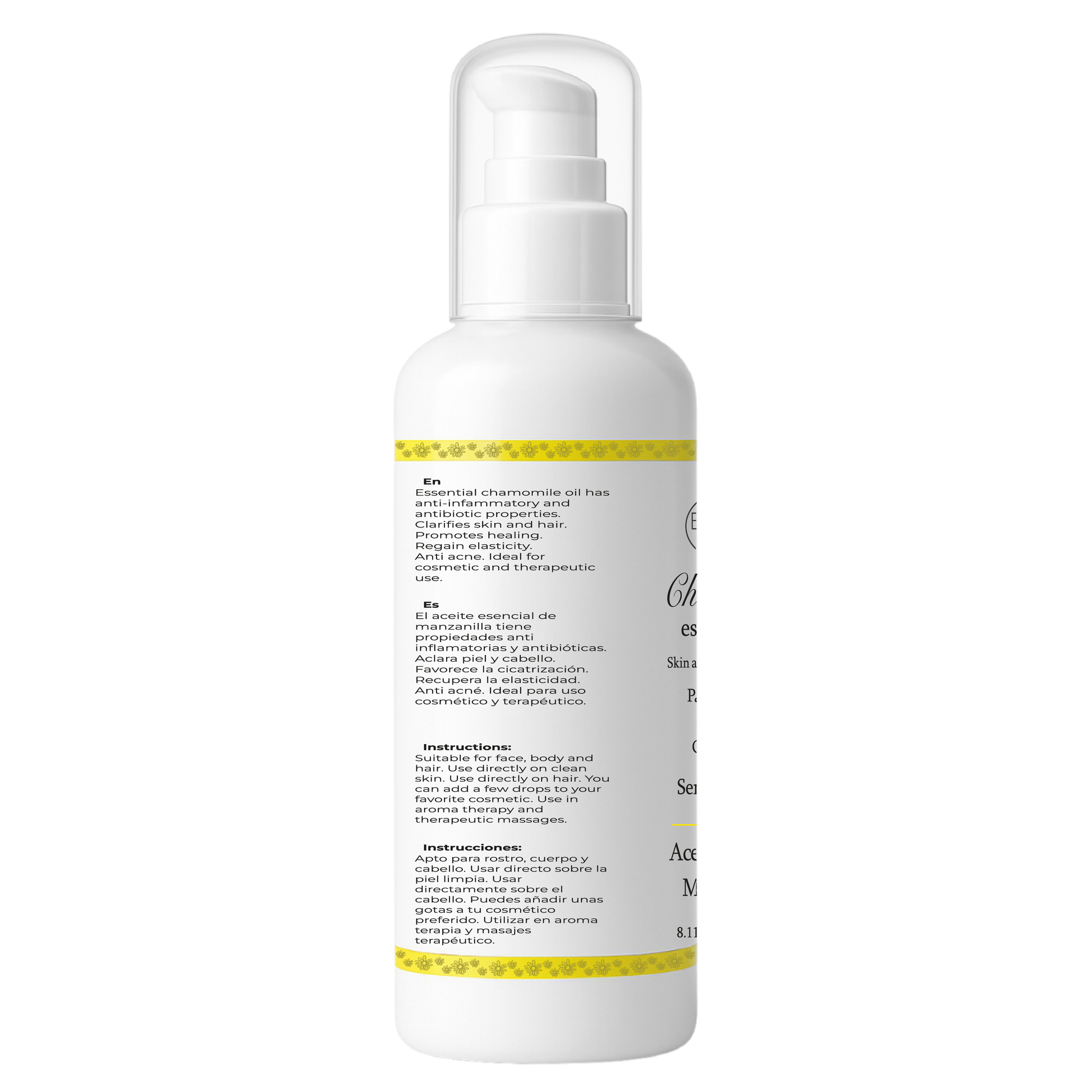 Aceite De Manzanilla Aclarante Para Cabello, Rostro Y Cuerpo 240 Ml. Uso en hogar, centros estético, spa, aparatología