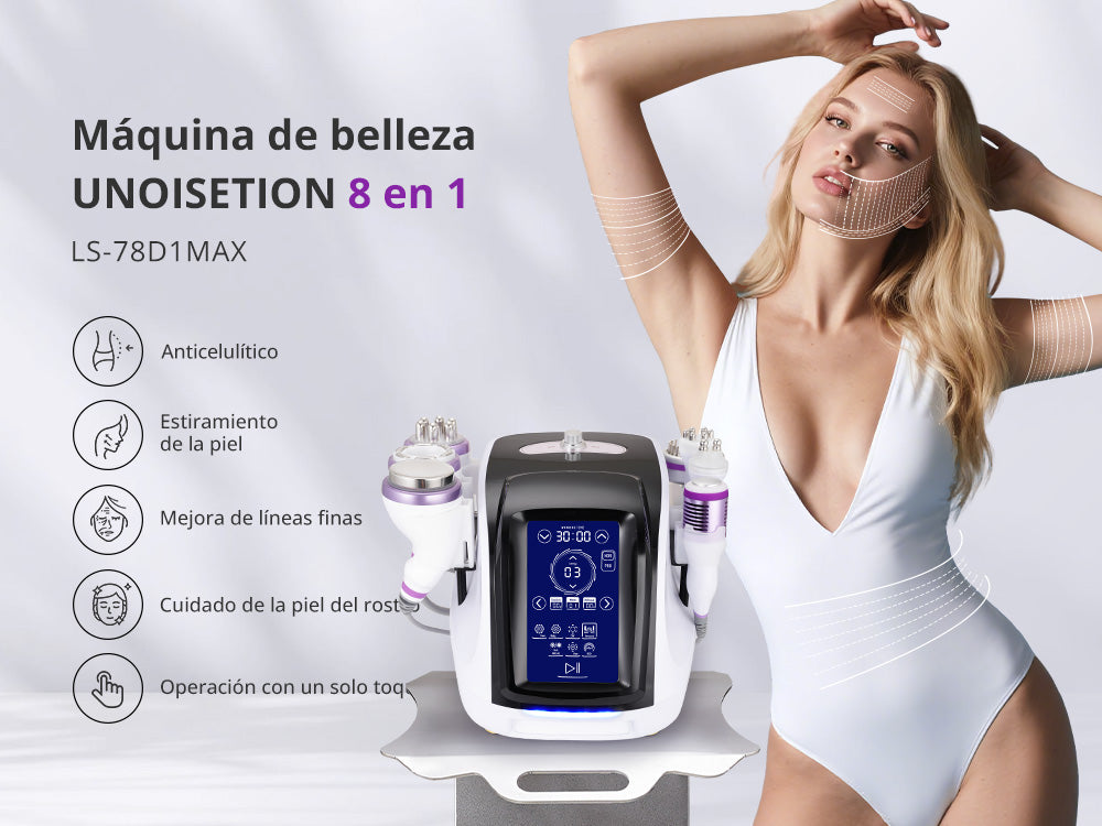 Multifuncional Estética Profesional 8 en 1 con  Cavitación Avanzada 2.5 de 40K, Radiofrecuencia RF, Vacío con LED, Lifting Facial y Corporal
