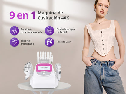 Multifuncional Radiofrecuencia Pro 9 en 1 Cavitación 40K, RF Frío/Calor, BIO+LED, Vacuum, Lipo Láser, Lifting Facial y Corporal