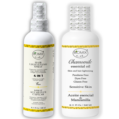 Pack Spray Aclarante + Aceite de Manzanilla Biomix 240ml | Cabello Luminoso, Nutrición y Cuidado Profesional | Vegano y Sin Parabenos