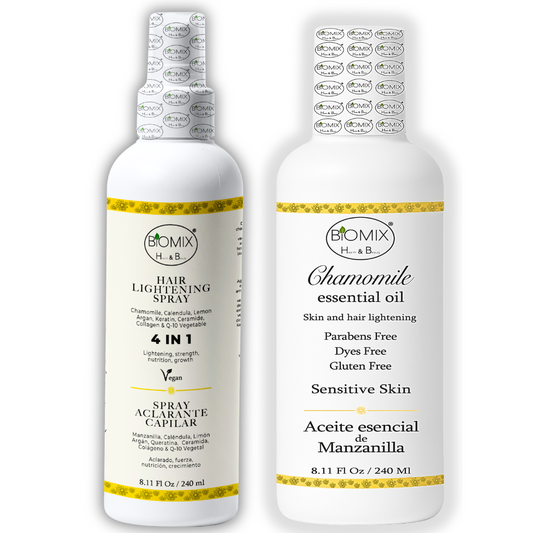 Pack Spray Aclarante + Aceite de Manzanilla Biomix 240ml | Cabello Luminoso, Nutrición y Cuidado Profesional | Vegano y Sin Parabenos