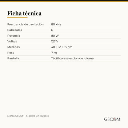 Cavitación 80K 6 en 1 Profesional — RF 3, 4 y 6 Polos, Vacumterapia y Lipoláser