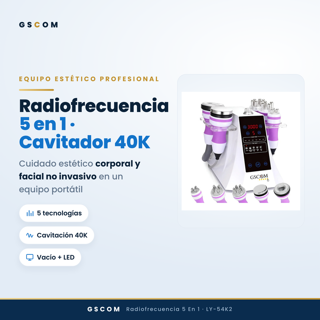 Multifuncional Portátil de 5 en 1 con Cavitación 2.5 de 40K, Radiofrecuencia Facial y Corporal, Vacuum RF, LED y Terapia de Succión para SPA en Casa o Cabina