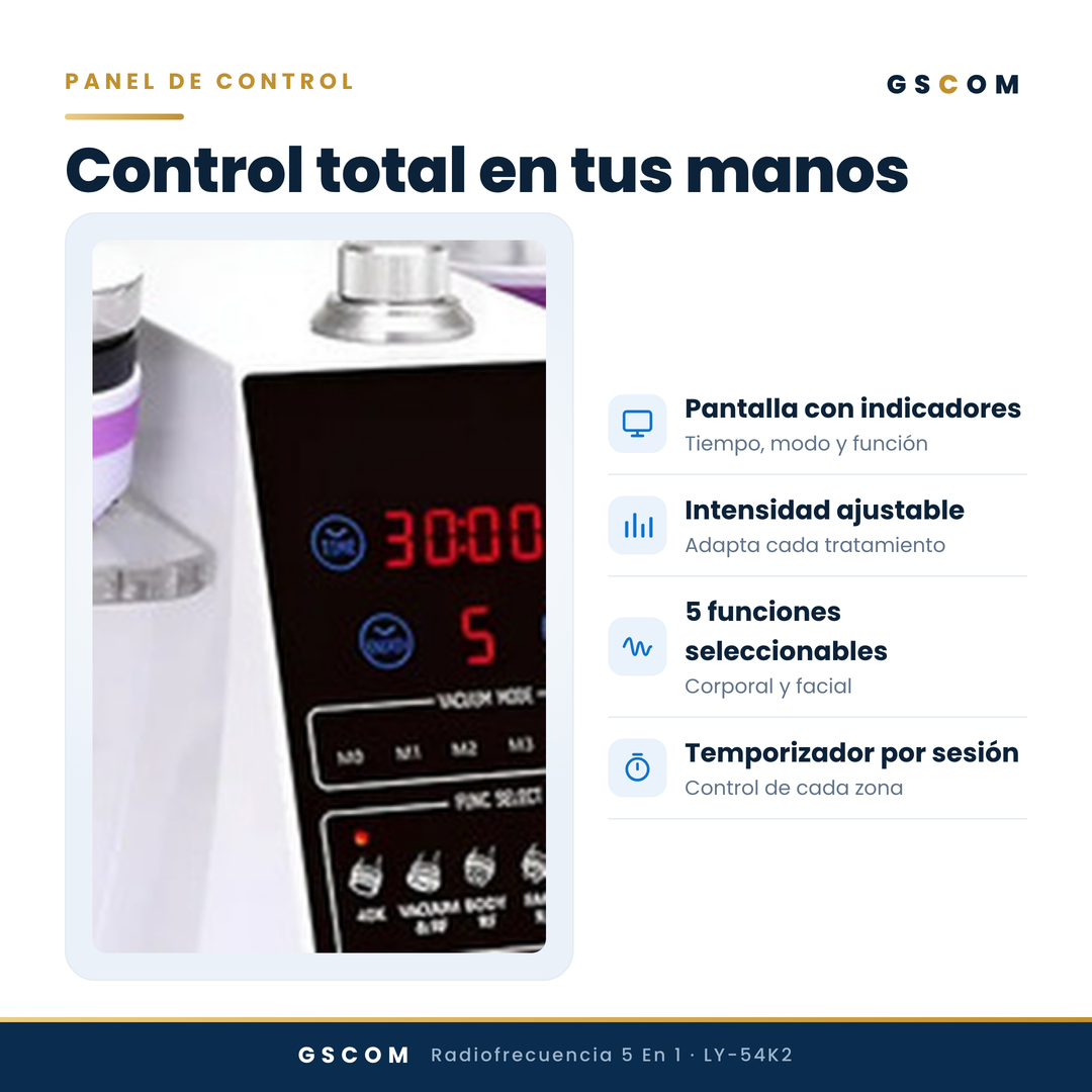 Multifuncional Portátil de 5 en 1 con Cavitación 2.5 de 40K, Radiofrecuencia Facial y Corporal, Vacuum RF, LED y Terapia de Succión para SPA en Casa o Cabina