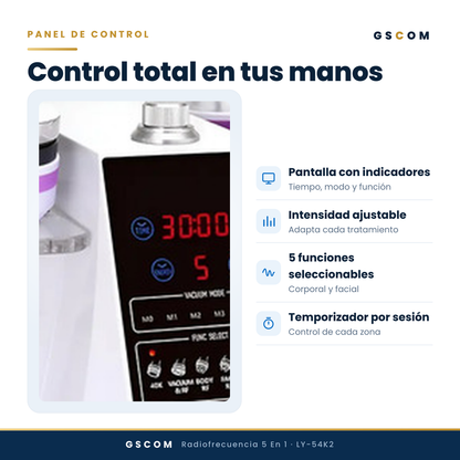 Multifuncional Portátil de 5 en 1 con Cavitación 2.5 de 40K, Radiofrecuencia Facial y Corporal, Vacuum RF, LED y Terapia de Succión para SPA en Casa o Cabina
