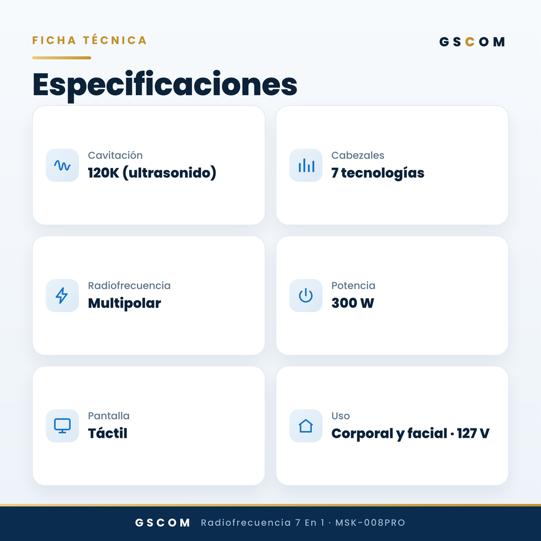 Equipo 7 en 1 Radiofrecuencia y Cavitación 5D 120K con Lipoláser Profesional — Facial y Corporal | GSCOM
