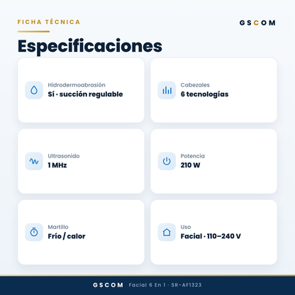 Equipo Profesional de Limpieza Facial 6 en 1 Hydrodermoabrasión, Peeling Ultrasónico, Martillo Frío-Calor, BIO, Spray Atomizador y Radiofrecuencia Facial Reafirmante · foto 7