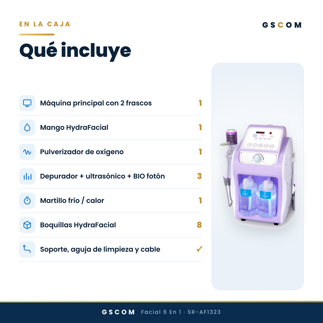 Equipo Profesional de Limpieza Facial 6 en 1 Hydrodermoabrasión, Peeling Ultrasónico, Martillo Frío-Calor, BIO, Spray Atomizador y Radiofrecuencia Facial Reafirmante · foto 8