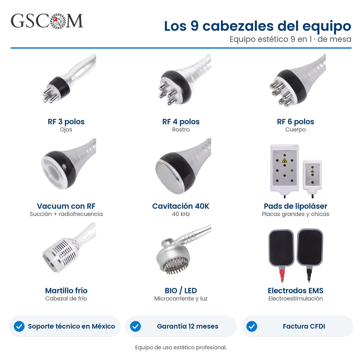 Los 9 cabezales del equipo 9 en 1 GSCOM