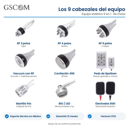 Los 9 cabezales del equipo 9 en 1 GSCOM
