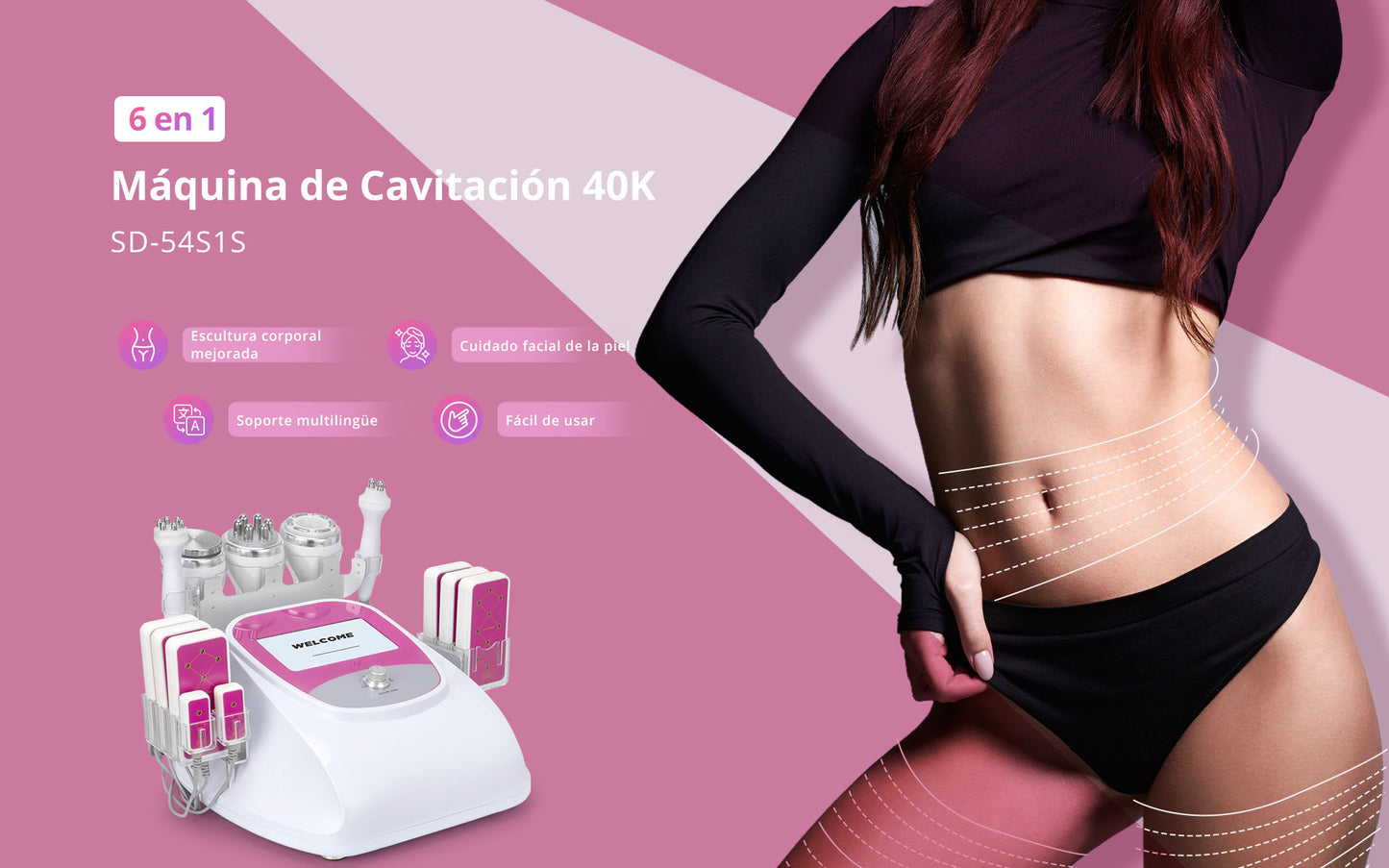 Multifuncional Radifrecuencia Pro 6 en 1 Cavitación 40K, RF Facial/Corporal, Vacuum, Lipo Láser y Lifting Ojos | Reafirma, Moldea y Rejuvenece