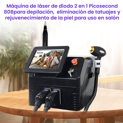 Equipo Profesional 2 en 1 para Depilación Definitiva, Blanqueamiento, Rejuvenecimiento Facial, Eliminación de Tatuajes, Manchas, Lunares y Acné