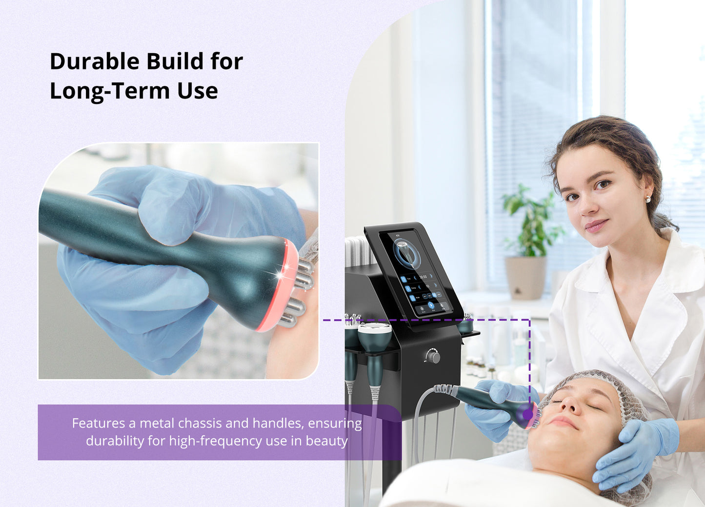 Multifuncional Estético Profesional 9 en 1 para SPA con  Cavitación 40K Avanzada, Radiofrecuencia Facial, Corporal y Ocular, Vacuum RF, LipoLaser, Martillo Frío-Calor, BIO, Fototerapia LED y Microcorriente