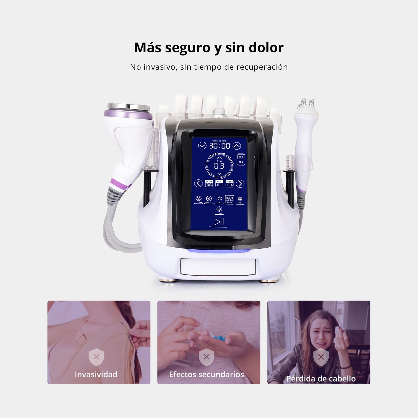 Equipo Radiofrecuencia 6 en 1 Cavitación 40K Pro 2.0, RF Facial/Corporal, Vacuum, Lipo Láser y Rejuvenecimiento Completo