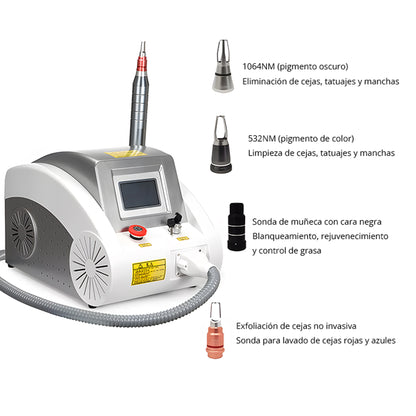 Equipo Pro Q-Switch Picoseg Yag– Eliminación de Tatuajes, Manchas, Micropigmentación, Hollywood Peeling,  Rejuvenecimiento | Alta Potencia y Resultados Rápidos 4 Cabezales