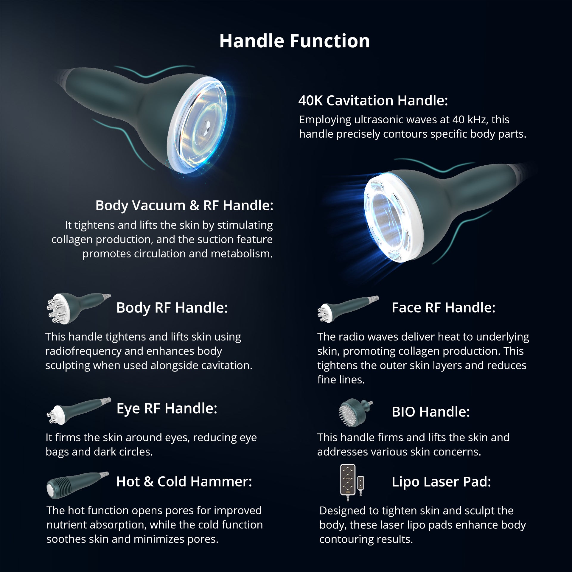 Multifuncional Estético Profesional 9 en 1 para SPA con  Cavitación 40K Avanzada, Radiofrecuencia Facial, Corporal y Ocular, Vacuum RF, LipoLaser, Martillo Frío-Calor, BIO, Fototerapia LED y Microcorriente