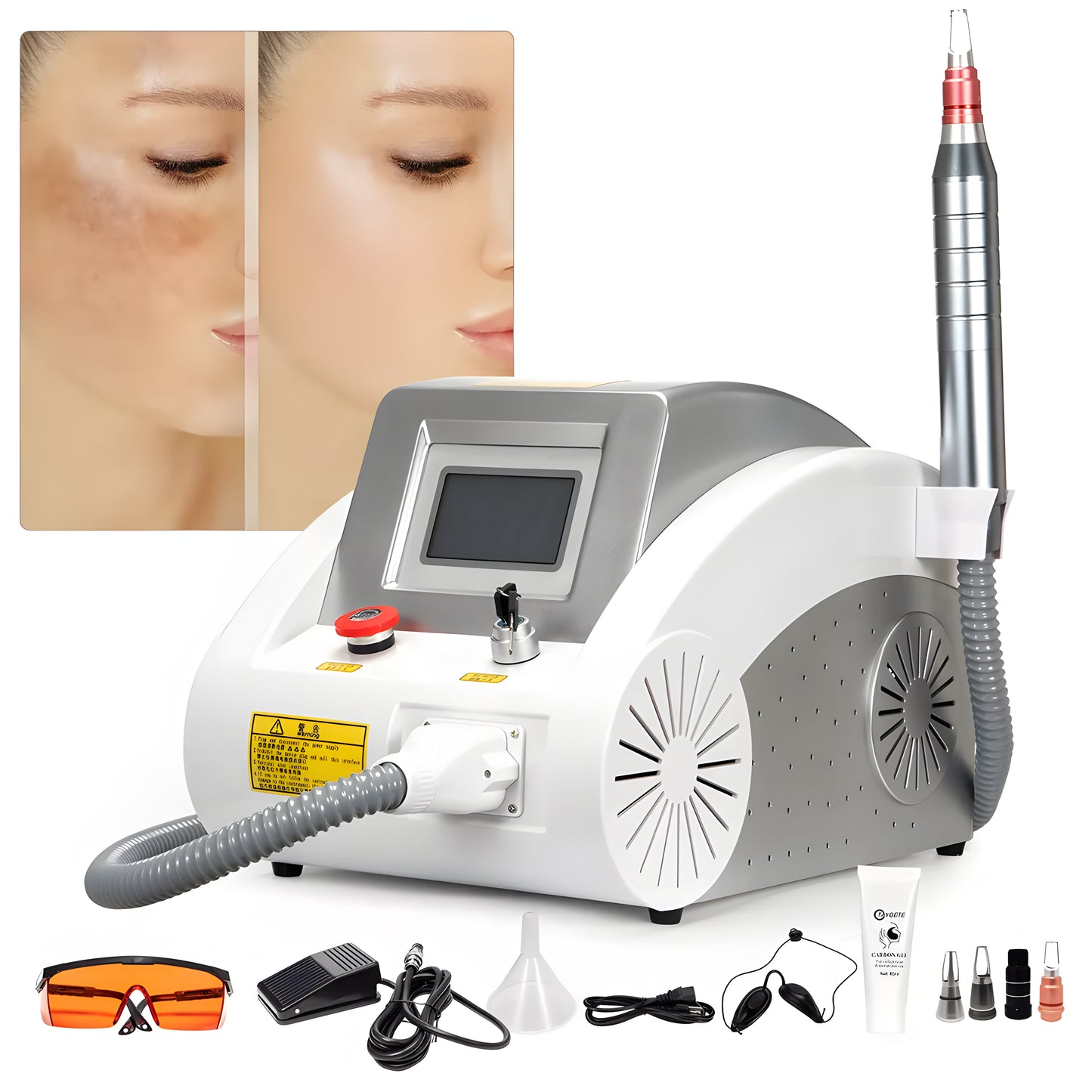 Equipo Pro Q-Switch Picoseg Yag– Eliminación de Tatuajes, Manchas, Micropigmentación, Hollywood Peeling,  Rejuvenecimiento | Alta Potencia y Resultados Rápidos 4 Cabezales