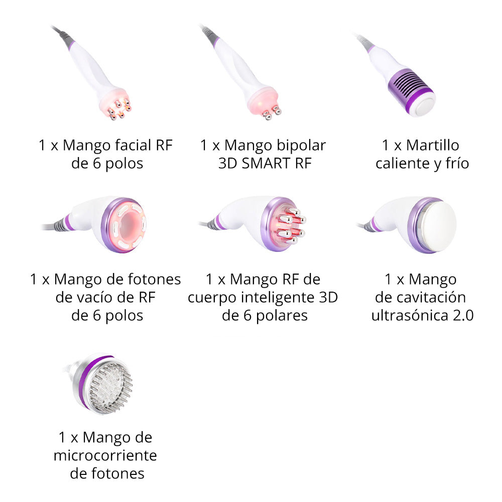 Multifuncional Estética Profesional 8 en 1 con  Cavitación Avanzada 2.5 de 40K, Radiofrecuencia RF, Vacío con LED, Lifting Facial y Corporal