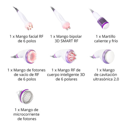 Multifuncional Estética Profesional 8 en 1 con  Cavitación Avanzada 2.5 de 40K, Radiofrecuencia RF, Vacío con LED, Lifting Facial y Corporal