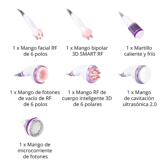 Multifuncional Estética Profesional 8 en 1 con  Cavitación Avanzada 2.5 de 40K, Radiofrecuencia RF, Vacío con LED, Lifting Facial y Corporal