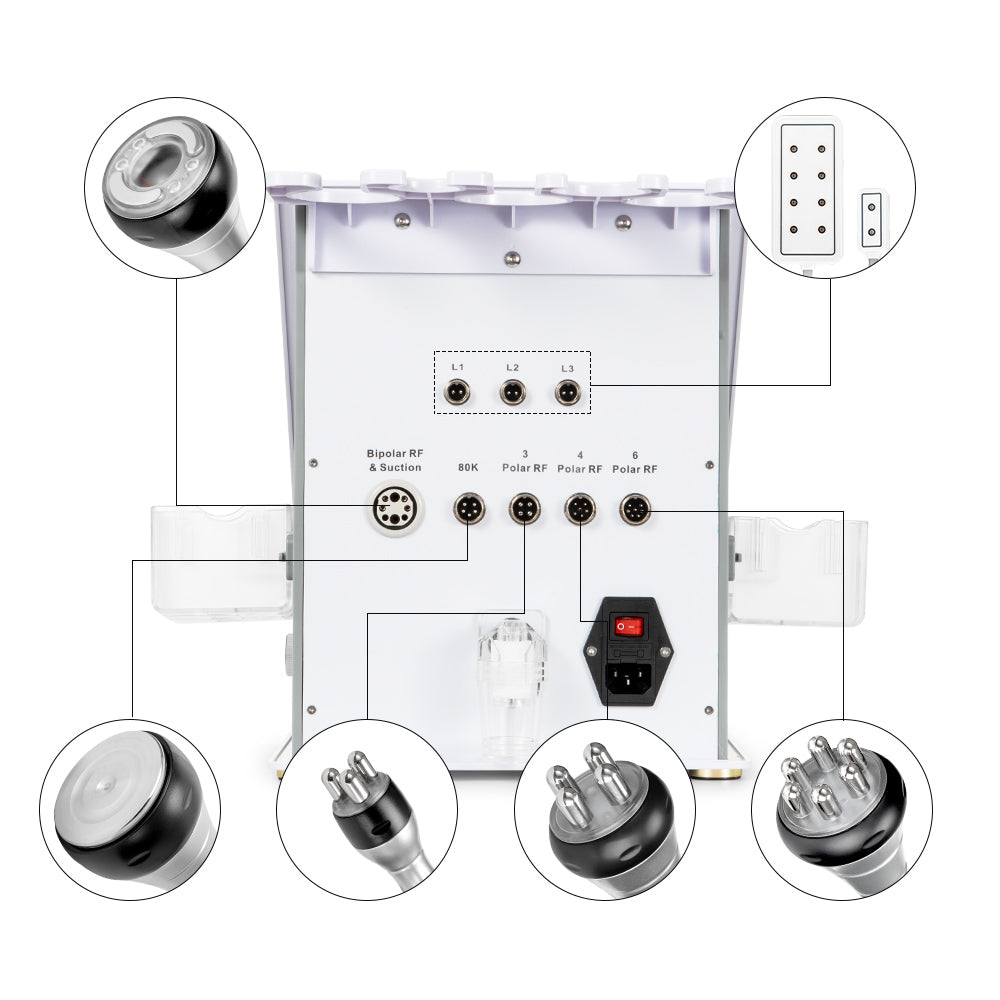 Equipo Estético Profesional 6 en 1 con Cavitación 80K, Vacuum RF, LipoLáser 635 nm, RF Facial y Corporal, Ojos RF