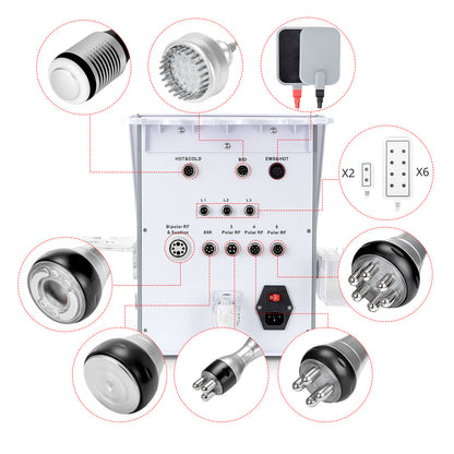 Equipo Estético Profesional de Radiofrecuencia 9 en 1 con Cavitación 80K, Vacum, Lipo Láser, RF Corporal y Facial, EMS LED, Martillo Frío/Calor, BIO y Ojos
