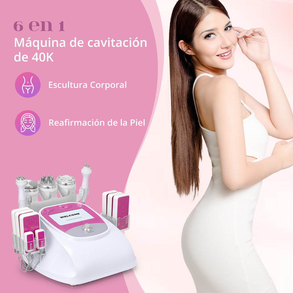 Multifuncional Radifrecuencia Pro 6 en 1 Cavitación 40K, RF Facial/Corporal, Vacuum, Lipo Láser y Lifting Ojos | Reafirma, Moldea y Rejuvenece