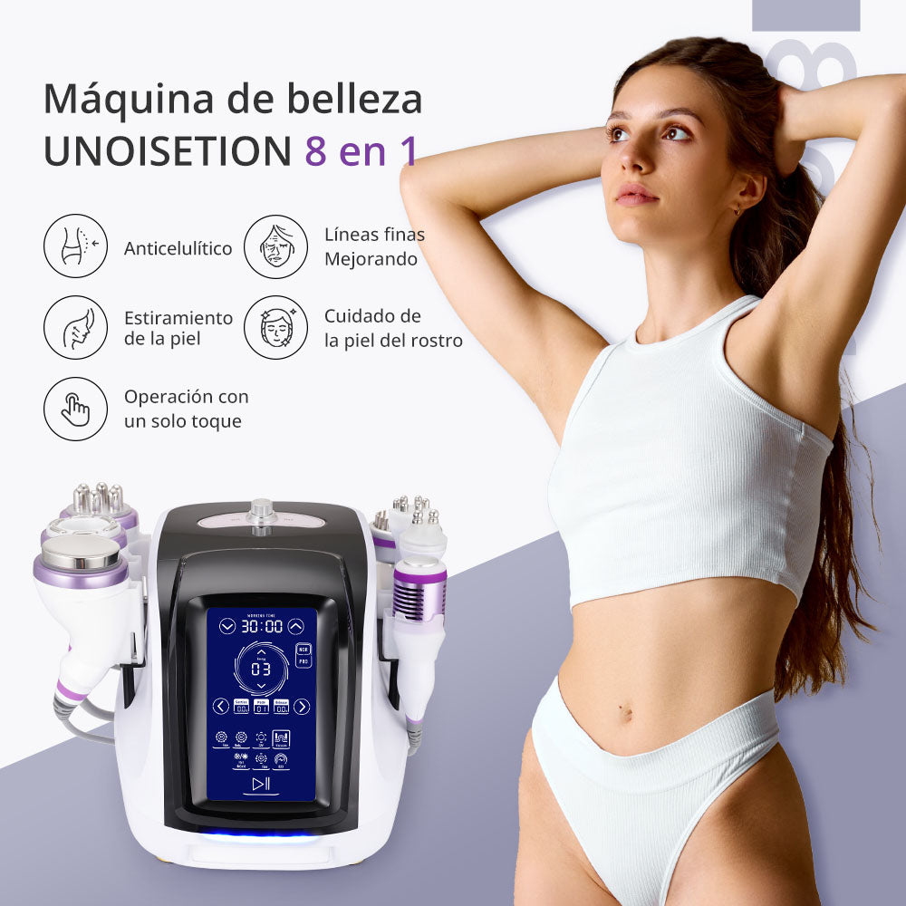 Multifuncional Estética Profesional 8 en 1 con  Cavitación Avanzada 2.5 de 40K, Radiofrecuencia RF, Vacío con LED, Lifting Facial y Corporal